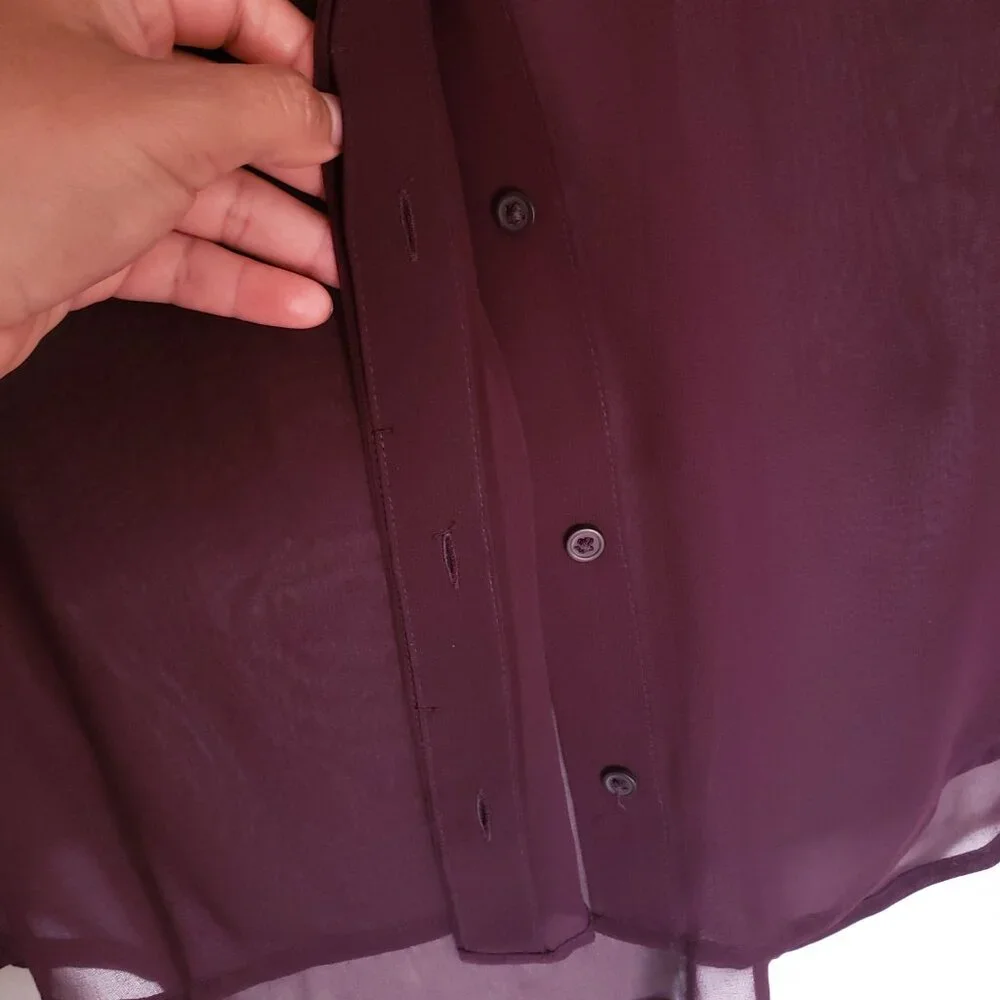 Express Women Purple Button V Neck Long Sleeve Sheer Lightweight Blouse Size S - Picture 11 of 15